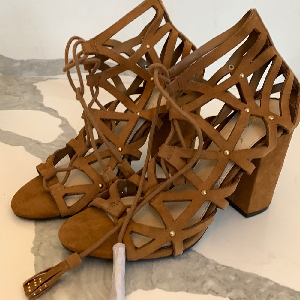 Jessica Simpson, leather, lace up heels